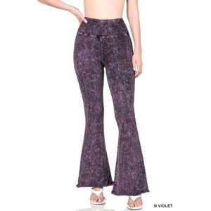 Zenana mineral wash flare leggings plus size
